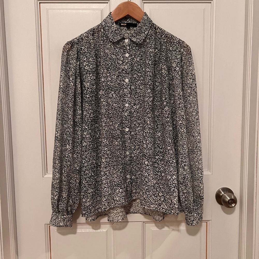 Maje Sheer Black and White Floral Blouse